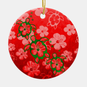 Christmas Honu Turtles Ceramic Ornament