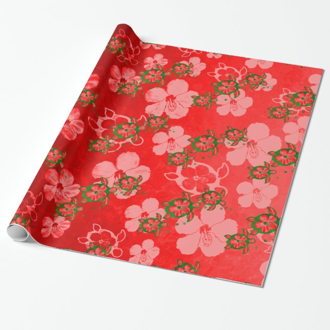 Christmas Honu Turtles Wrapping Paper (Unrolled)