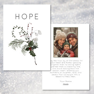 Christmas Hope Rustic Minimal Photo Greenery Holiday Card