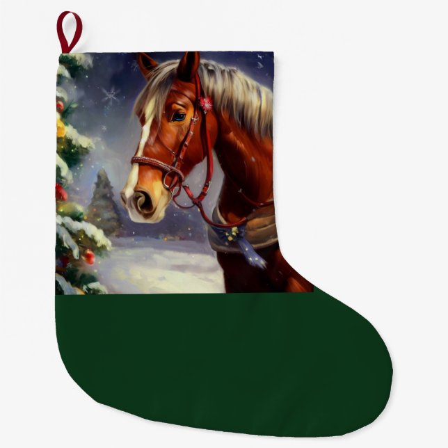 Christmas Horse 1 Large Christmas Stocking (Front)