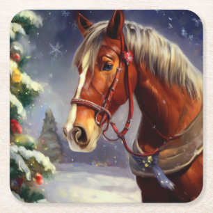 Christmas Horse 1 Square Paper Coaster