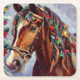 Christmas Horse 2 Square Paper Coaster