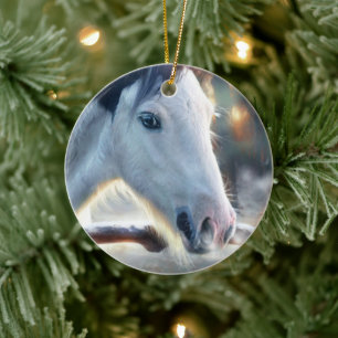 Christmas Horse and Beautful Owl Ceramic Ornament