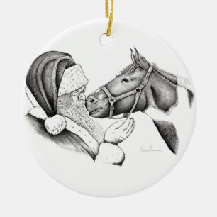 Christmas Horse and Santa Claus Ceramic Ornament