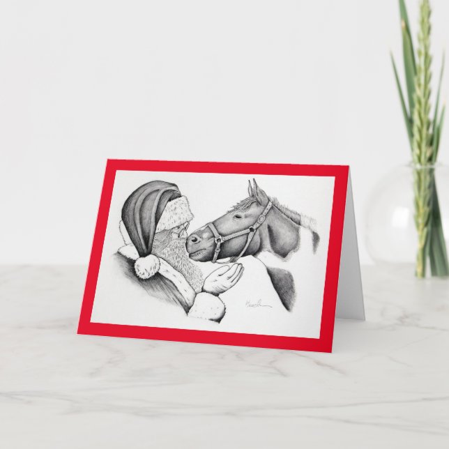 Christmas Horse and Santa Claus Holiday Card (Front)