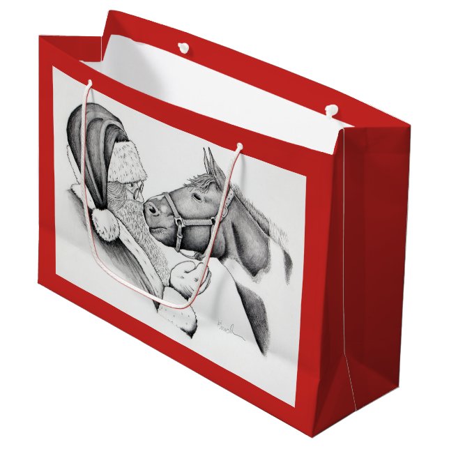 Christmas Horse and Santa Claus Large Gift Bag (Front Angled)