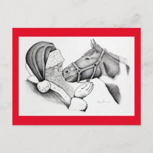 Christmas Horse and Santa Claus Postcard