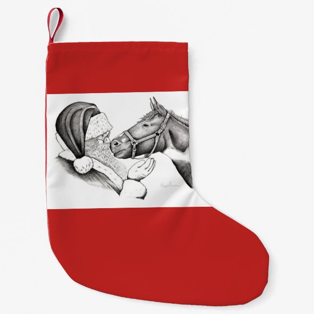 Christmas Horse and Santa Claus Small Christmas Stocking (Front)