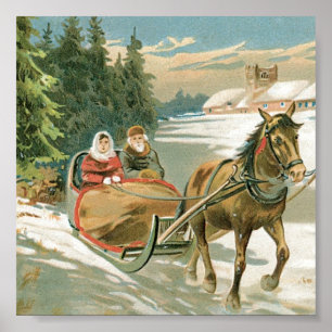 Christmas Horse and Sleigh Poster