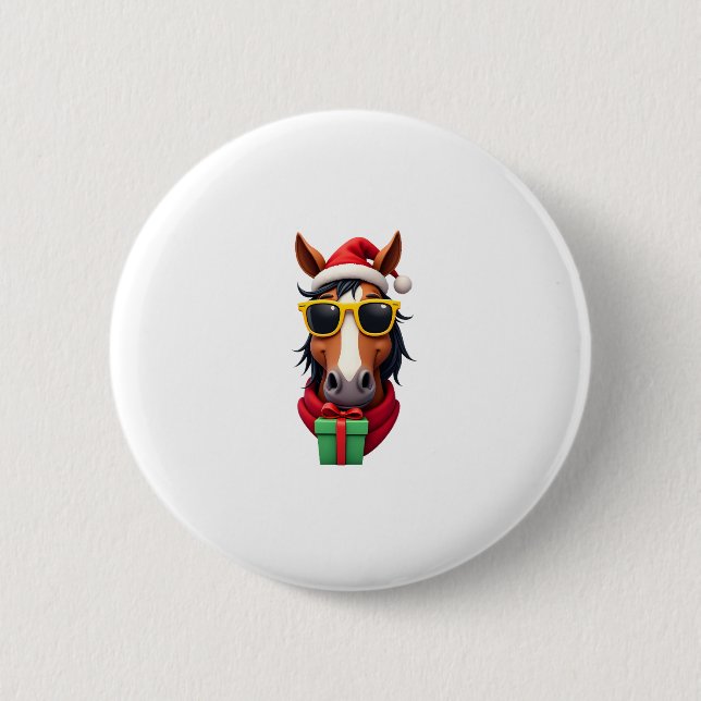 Christmas Horse Back Riding Santa Xmas Women Girls 6 Cm Round Badge (Front)
