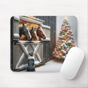 Christmas Horse Barn With Tree Mouse Pad