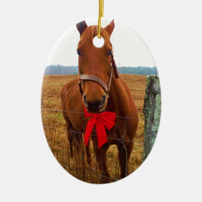 Christmas Horse Ceramic Ornament (Front)