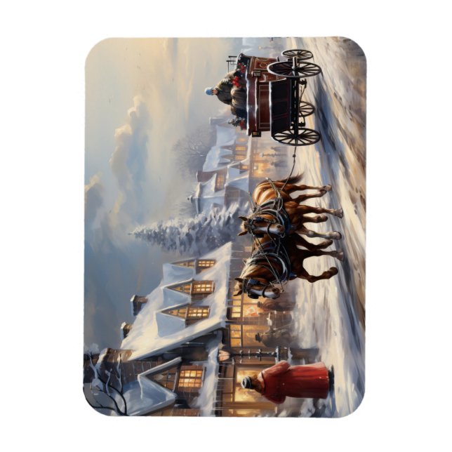 Christmas Horse-Drawn Carriage Street Magnet (Vertical)