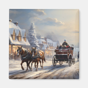 Christmas Horse-Drawn Carriage Street Magnet