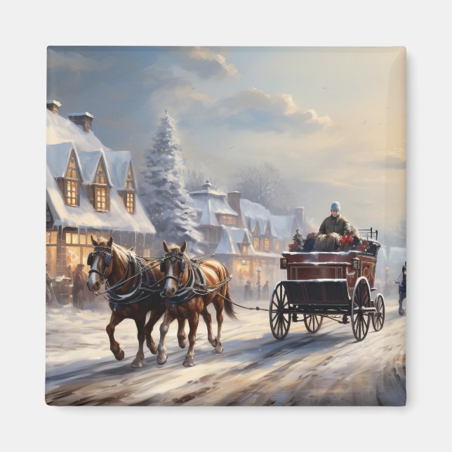 Christmas Horse-Drawn Carriage Street Magnet (Front)