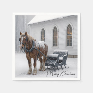 Christmas Horse Harnessed to a Sleigh By a Chapel Napkin
