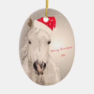 Christmas Horse Holiday Greetings Ceramic Ornament