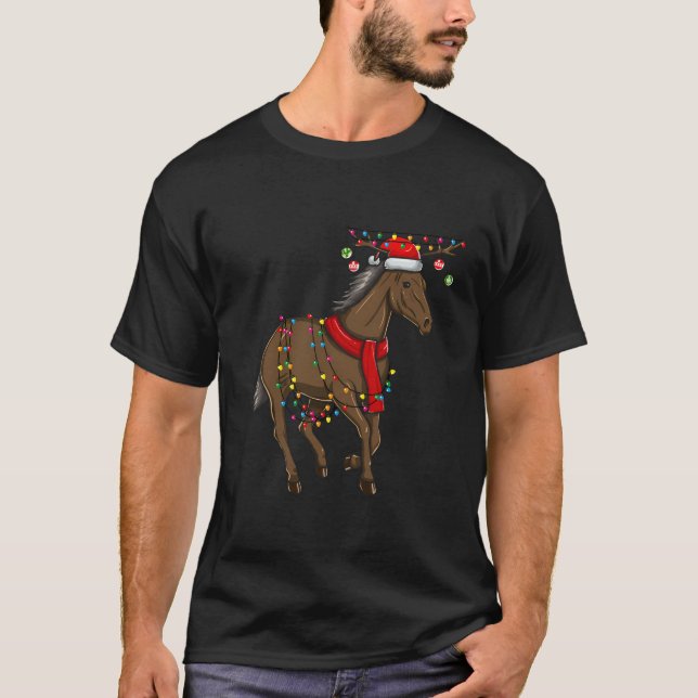 Christmas Horse Holiday Lights With Antlers And Or T-Shirt (Front)