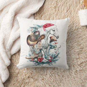 Christmas horse in Santa hat cowgirl cowboy boots  Cushion