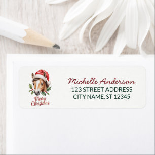 Christmas horse in Santa hat Return Address Label