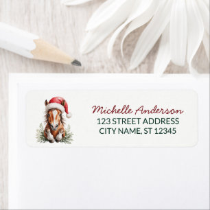 Christmas horse in Santa hat Return Address Label