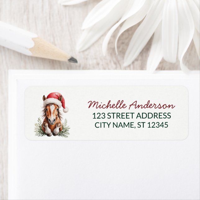 Christmas horse in Santa hat Return Address Label (Insitu)