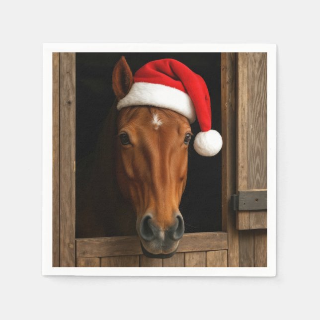 Christmas Horse In Stable Window Napkin (Front)