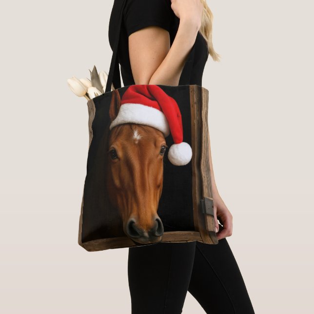 Christmas Horse In Stable Window Tote Bag (Close Up)