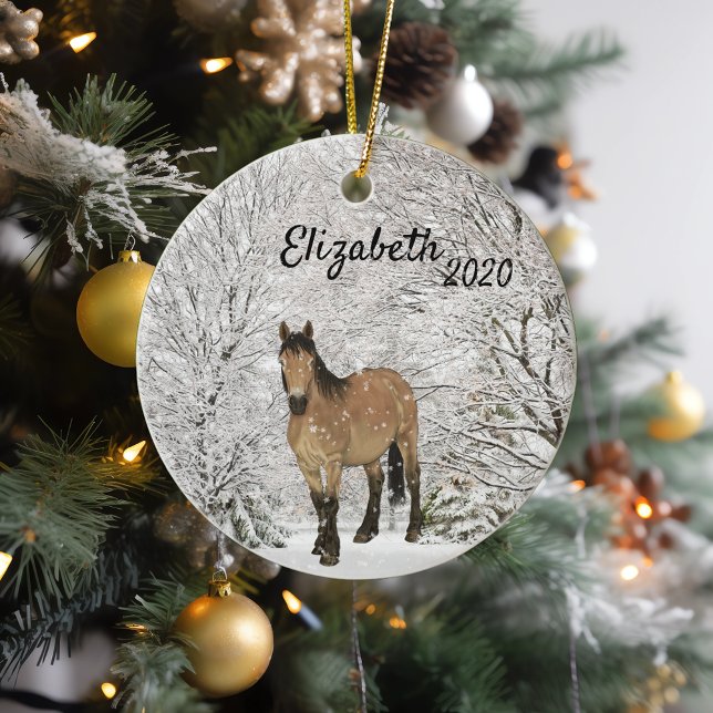 Christmas Horse in the Snow Winter Western Ceramic Ornament (Creator Uploaded)
