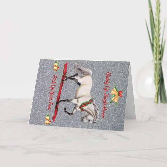 Christmas Horse Jingle Horse Silver Grey Holiday  Thank You Card (Front)