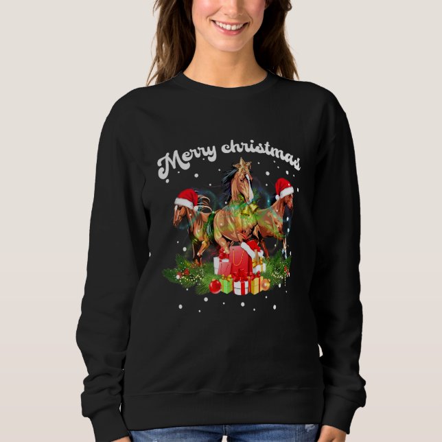 Christmas Horse Lights Pajama Sweater Matching Fam (Front)