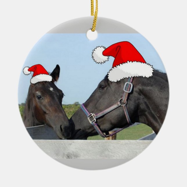 Christmas Horse & Pony Ceramic Ornament (Front)