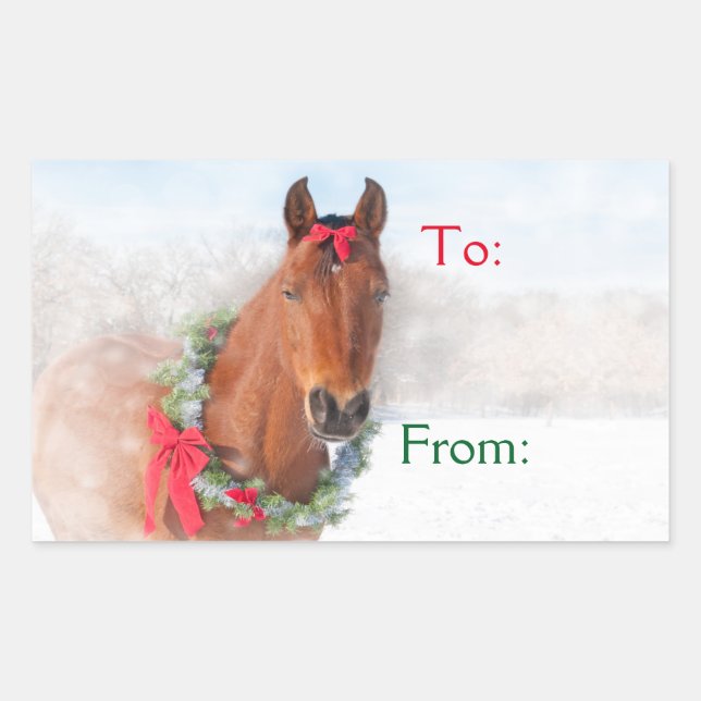 Christmas Horse Rectangular Sticker (Front)