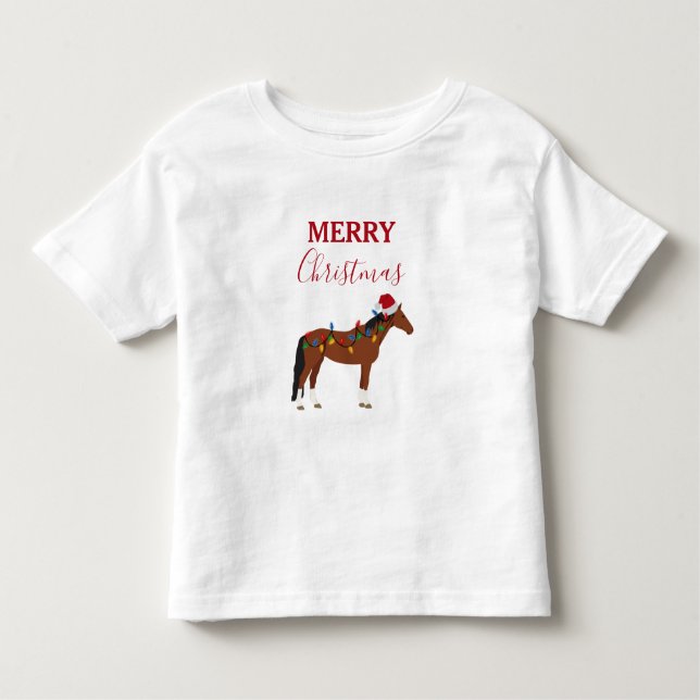 Christmas Horse Santa Hat Xmas Lights  Toddler T-Shirt (Front)