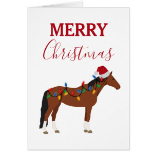 Christmas Horse Santa Hat Xmas Lights Xmas