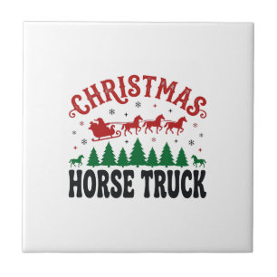 Christmas Horse Truck Western Santa Sleigh Design Ceramic Tile