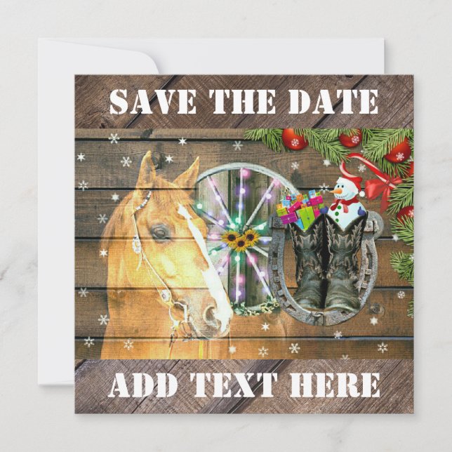 Christmas Horse Wagon Wheel Cowboy Boots Garland Save The Date (Front)