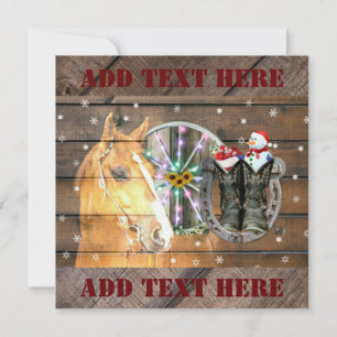 Christmas Horse Wagon Wheel Cowboy Boots Horseshoe Card