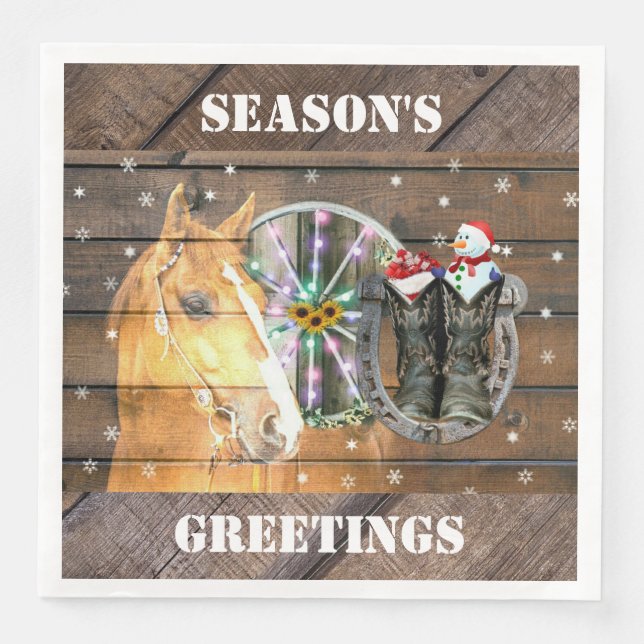 Christmas Horse Wagon Wheel Cowboy Boots Horseshoe Napkin (Front)