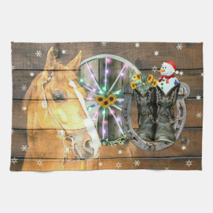 Christmas Horse Wagon Wheel Cowboy Boots Horseshoe Tea Towel