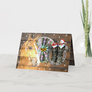 Christmas Horse Wagon Wheel Cowboy Boots Horseshoe Thank You Card