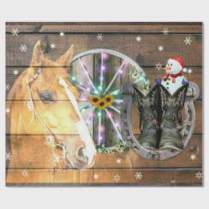 Christmas Horse Wagon Wheel Cowboy Boots Horseshoe Wrapping Paper