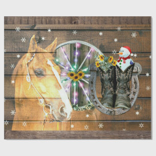 Christmas Horse Wagon Wheel Cowboy Boots Horseshoe Wrapping Paper