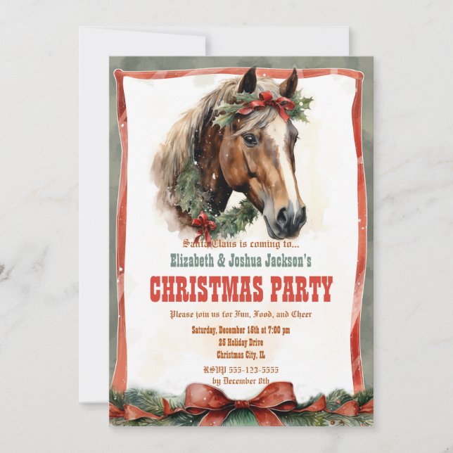 Christmas Horse Watercolor Invitation (Front)