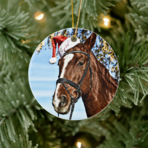 Christmas horse with hat ceramic ornament
