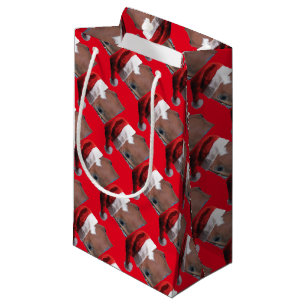 Christmas Horse With Santa Hat Small Gift Bag