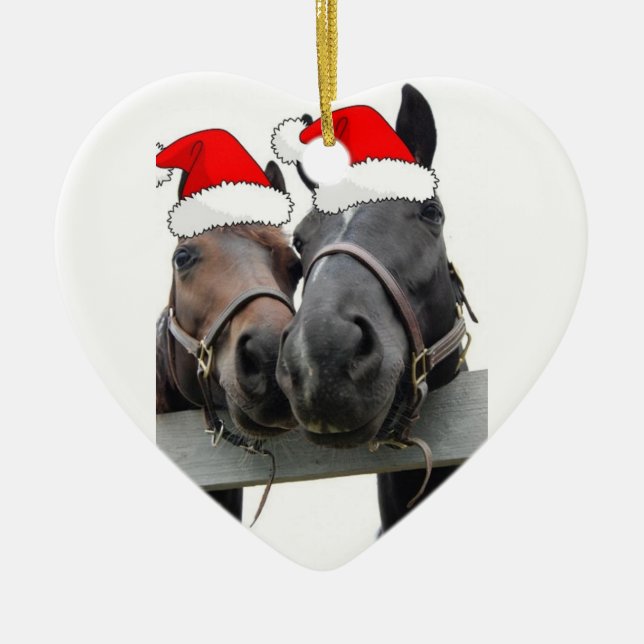 Christmas Horses Ceramic Ornament (Front)