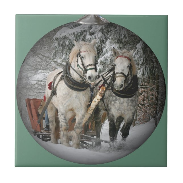 Christmas Horses Ceramic Tile (Front)