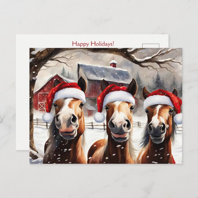 Christmas Horses Cute and Fun Holidays Postcard (Front/Back)