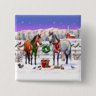 Christmas Horses in Snow 15 Cm Square Badge